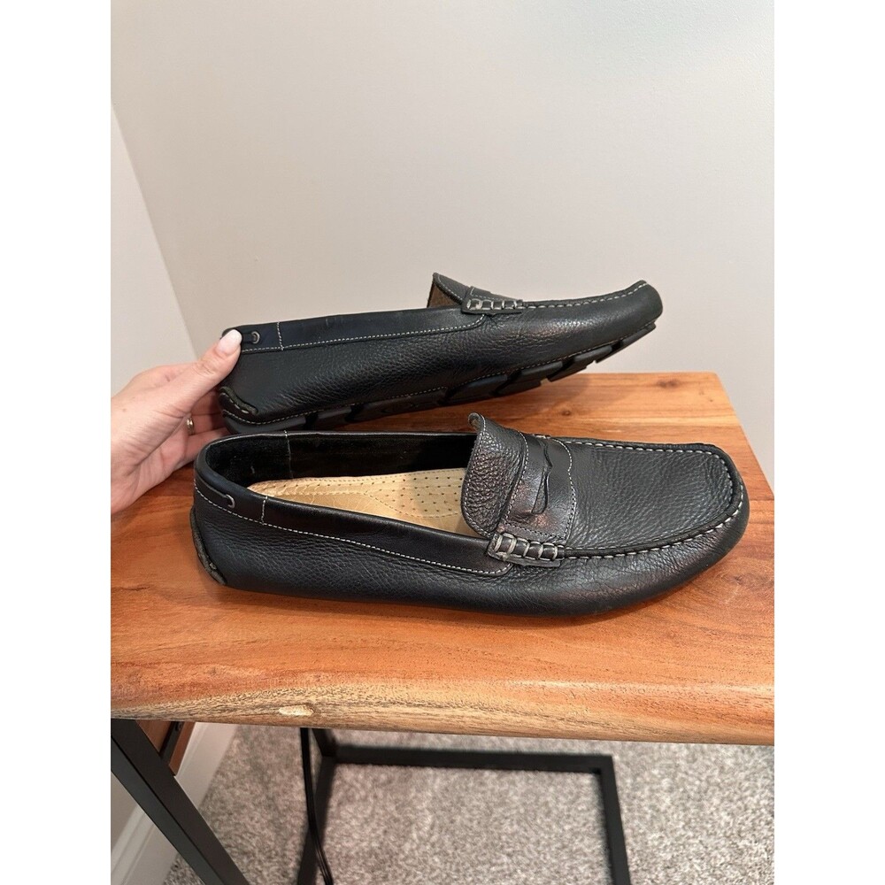 GH Bass Mens Monte Pebble Grain Black Leather Driving Moccasins Loafers 11 GUC - Picture 4 of 8